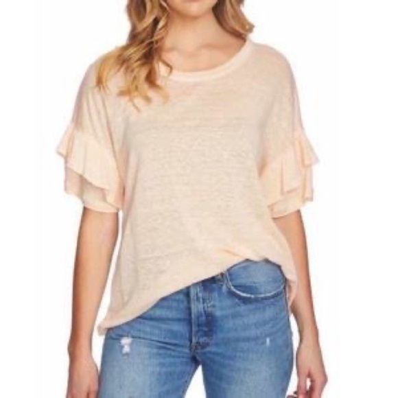 1. State 100% Linen White Ruffle Sleeve Top - Picture 1 of 9